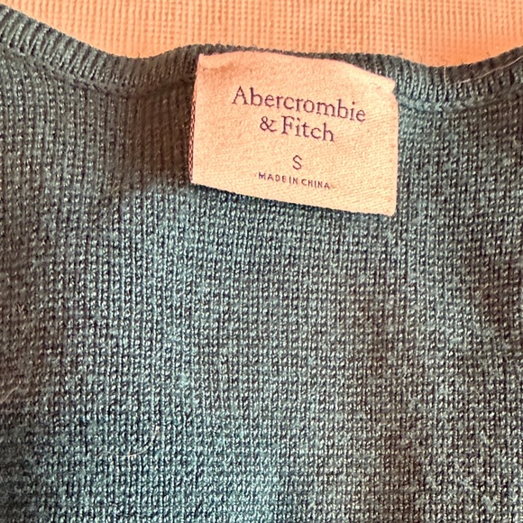 Abercrombie & Fitch Teal Ribbed Square Neck Knit Sweater Crop Front Zip Size S - Picture 2 of 12